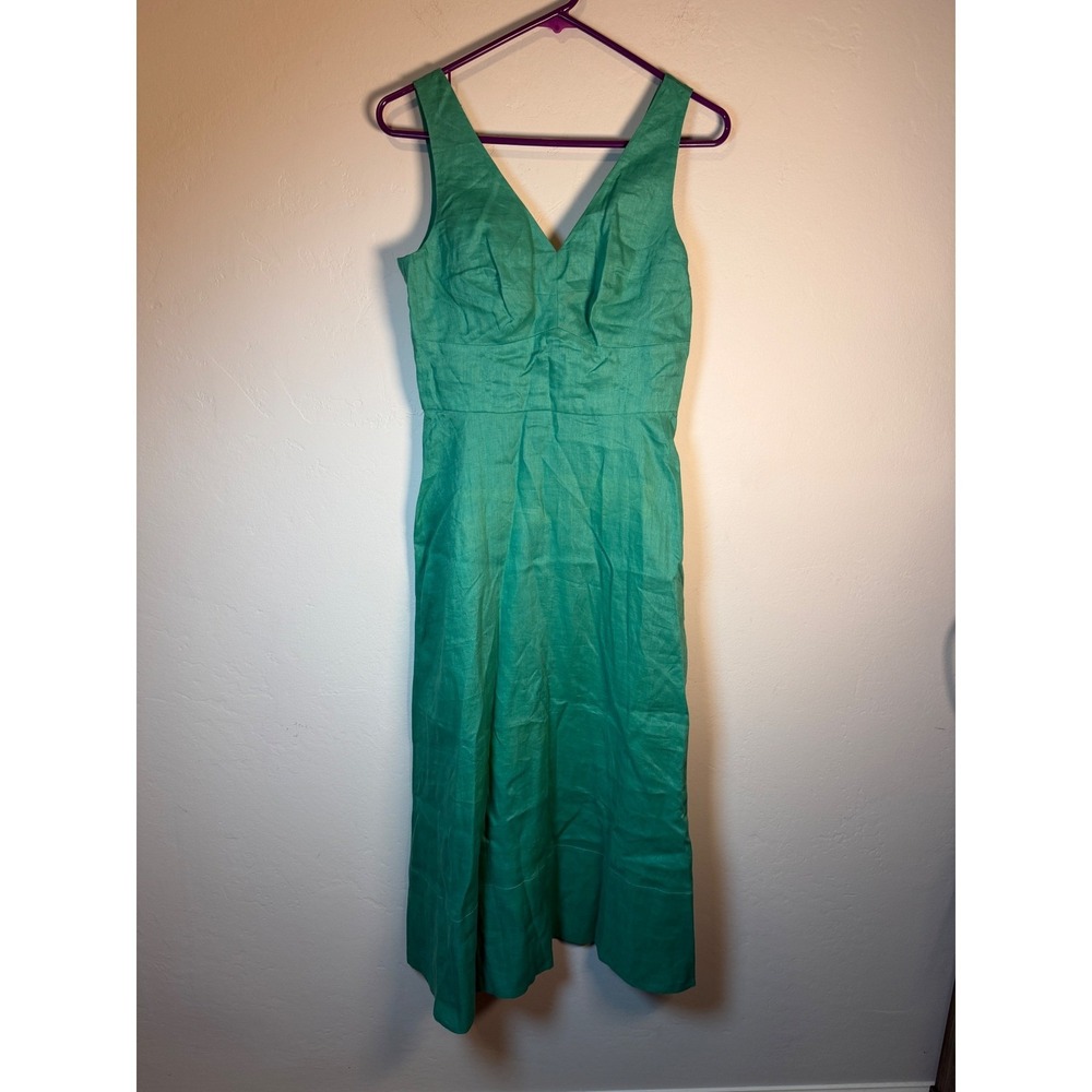SALONI Rachel Cutout Bow Linen Midi Dress Washed Green US 6 UK 10 - Picture 3 of 10